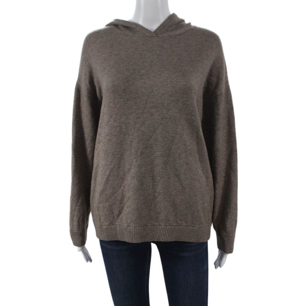 TKEES Women Viscose V Neck Pullover Brown Long Sleeve Size M
